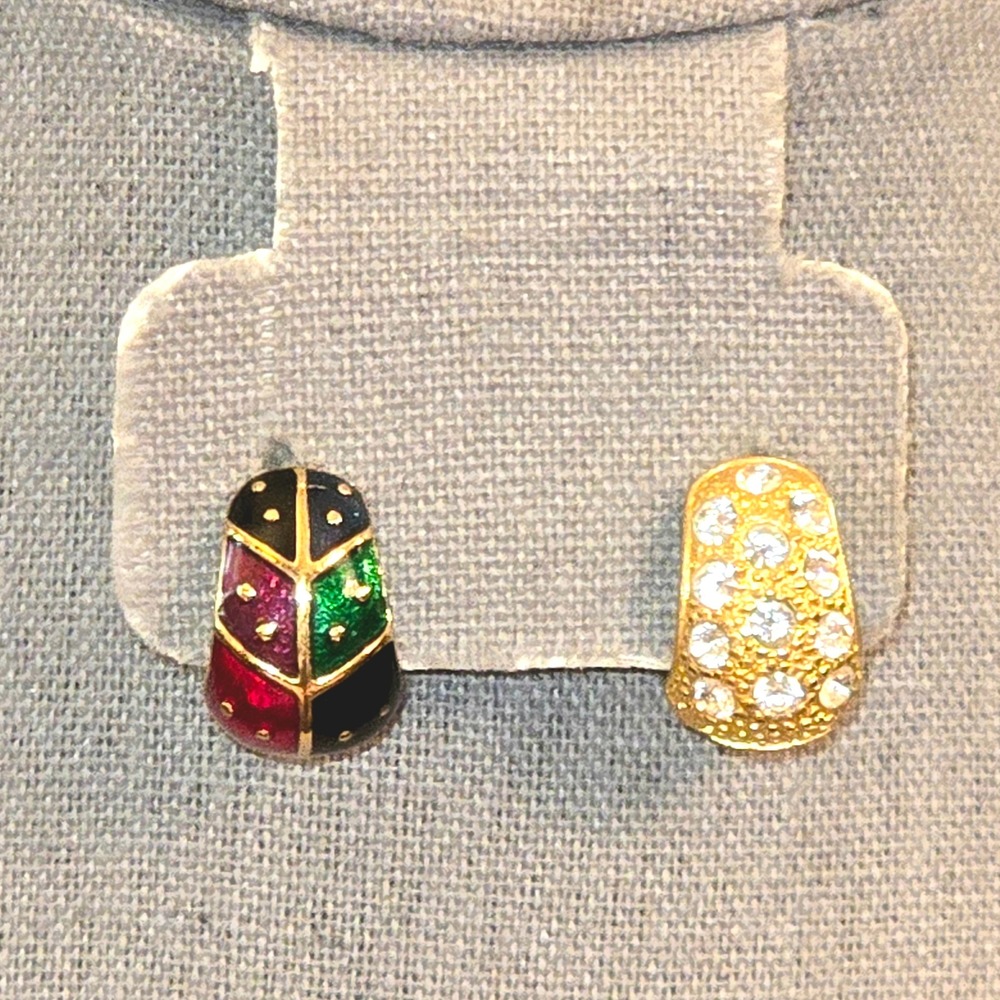 Joan Rivers Reversible Earrings Gold Tone Enamel & Rhinestone Clip On VTG 1990's
